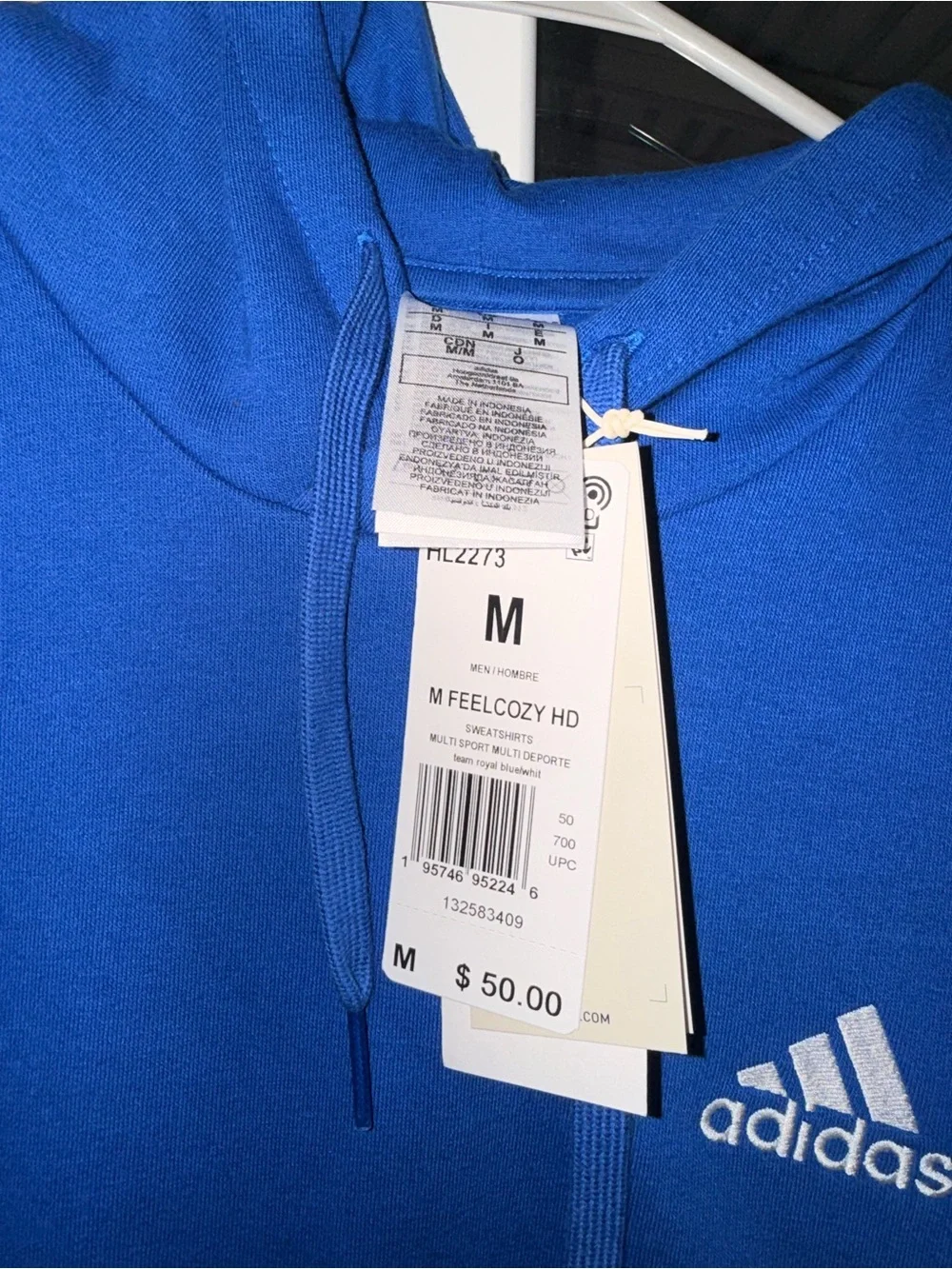 adidas Royal Blue Pullover Hoodie with White Logo